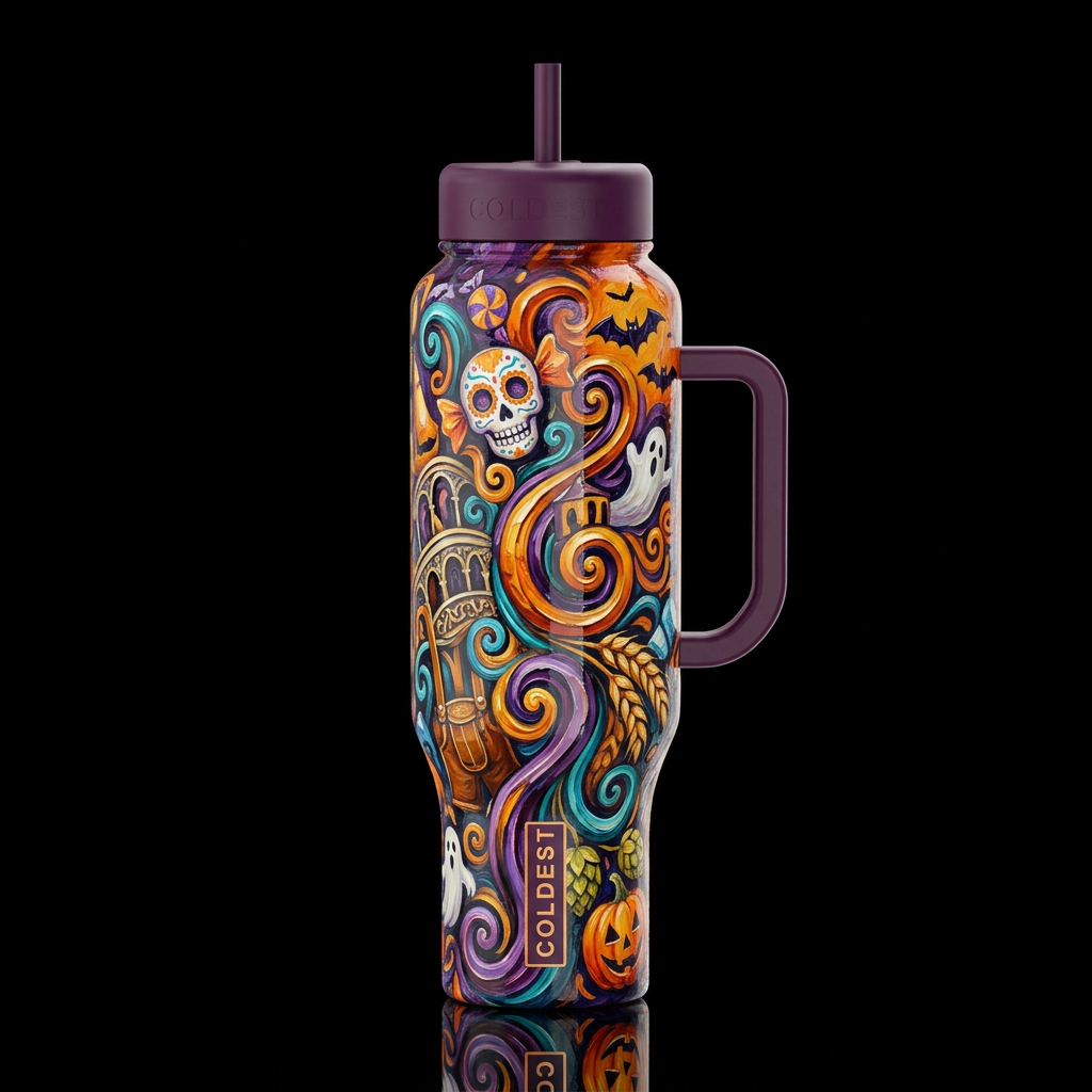 oktoberfest Halloween in New Orleans day of the de... water bottle design