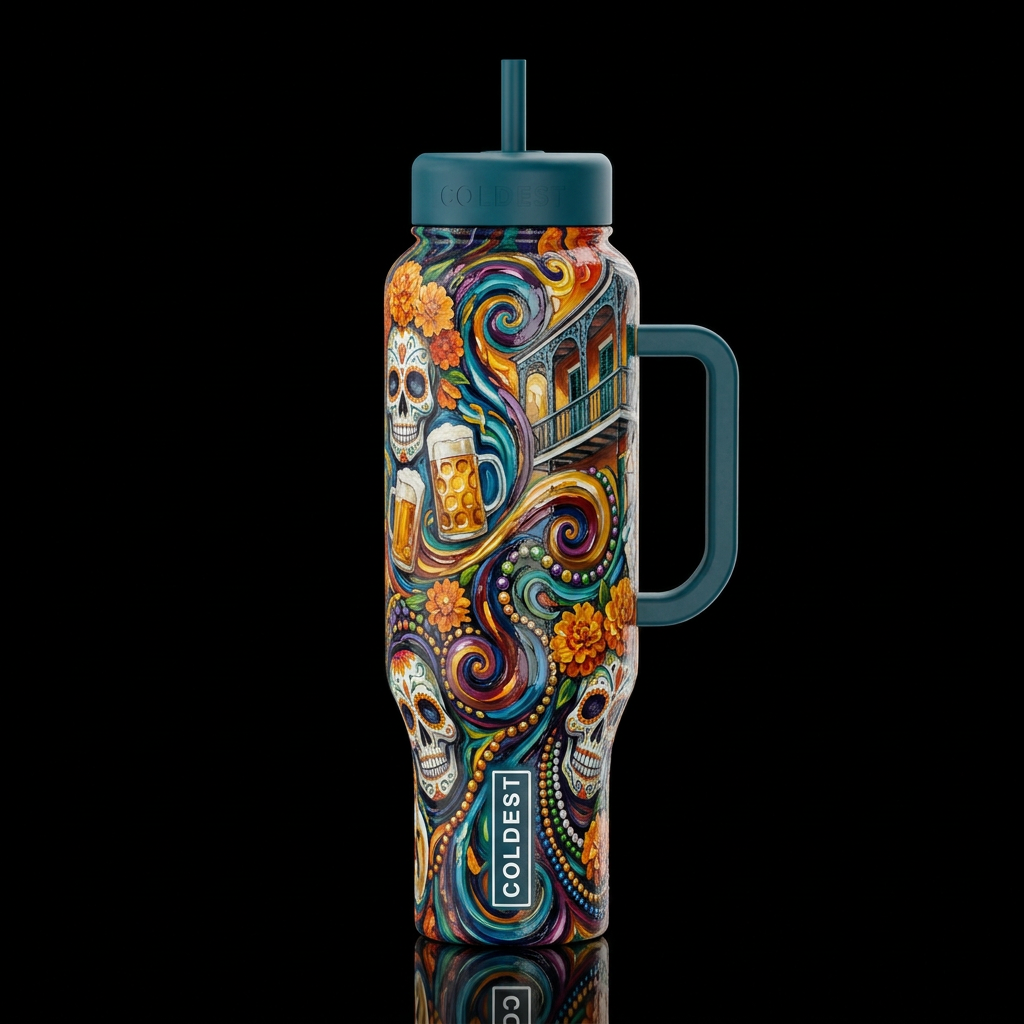 oktoberfest Halloween in New Orleans day of the de... water bottle design