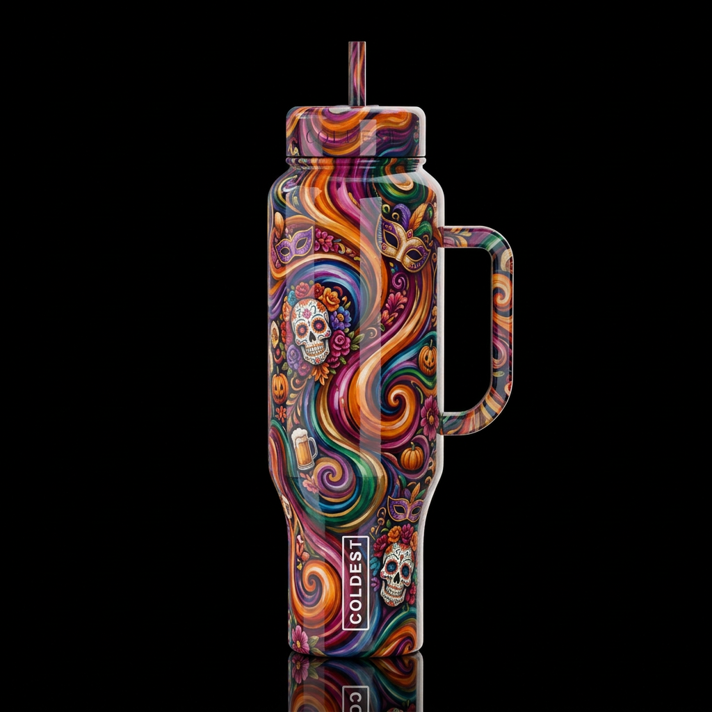 oktoberfest Halloween in New Orleans day of the de... water bottle design