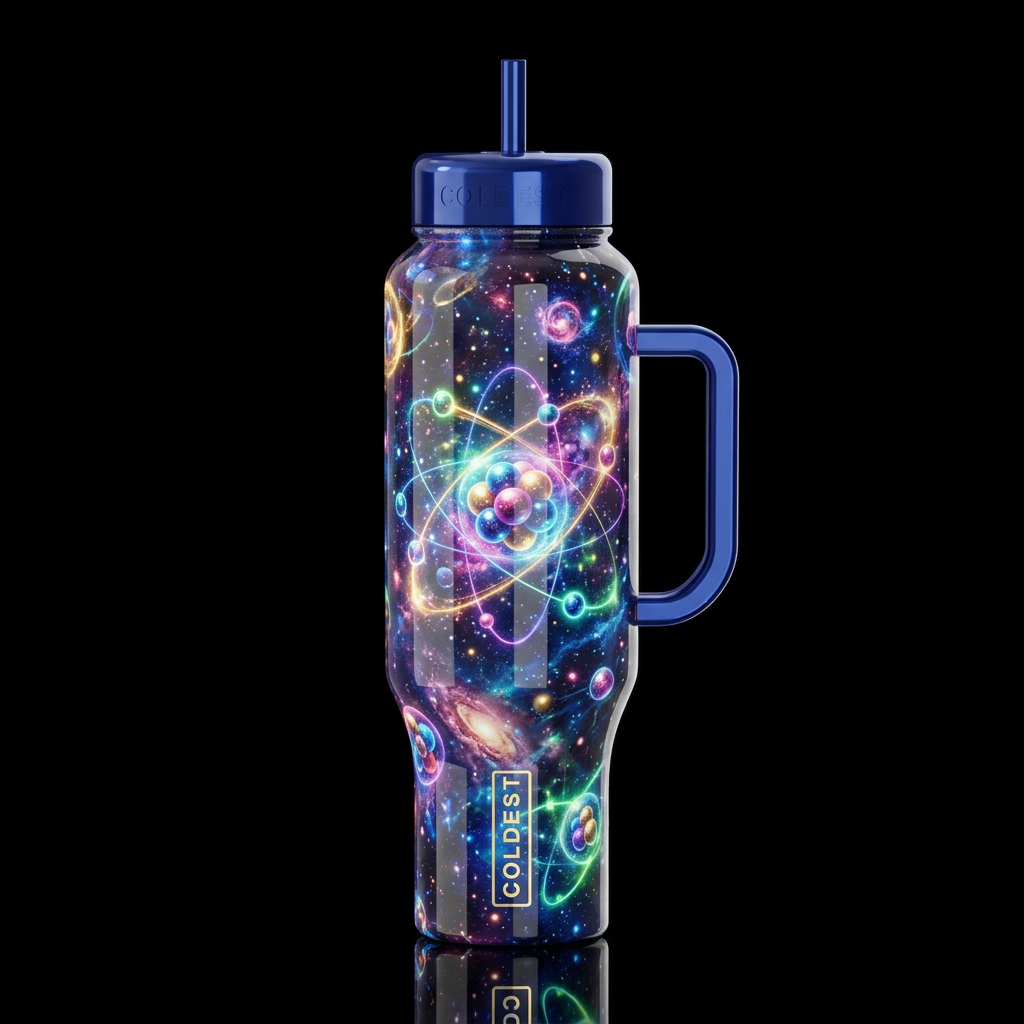 Cosmic universe made of protons neutrons and elect... water bottle design