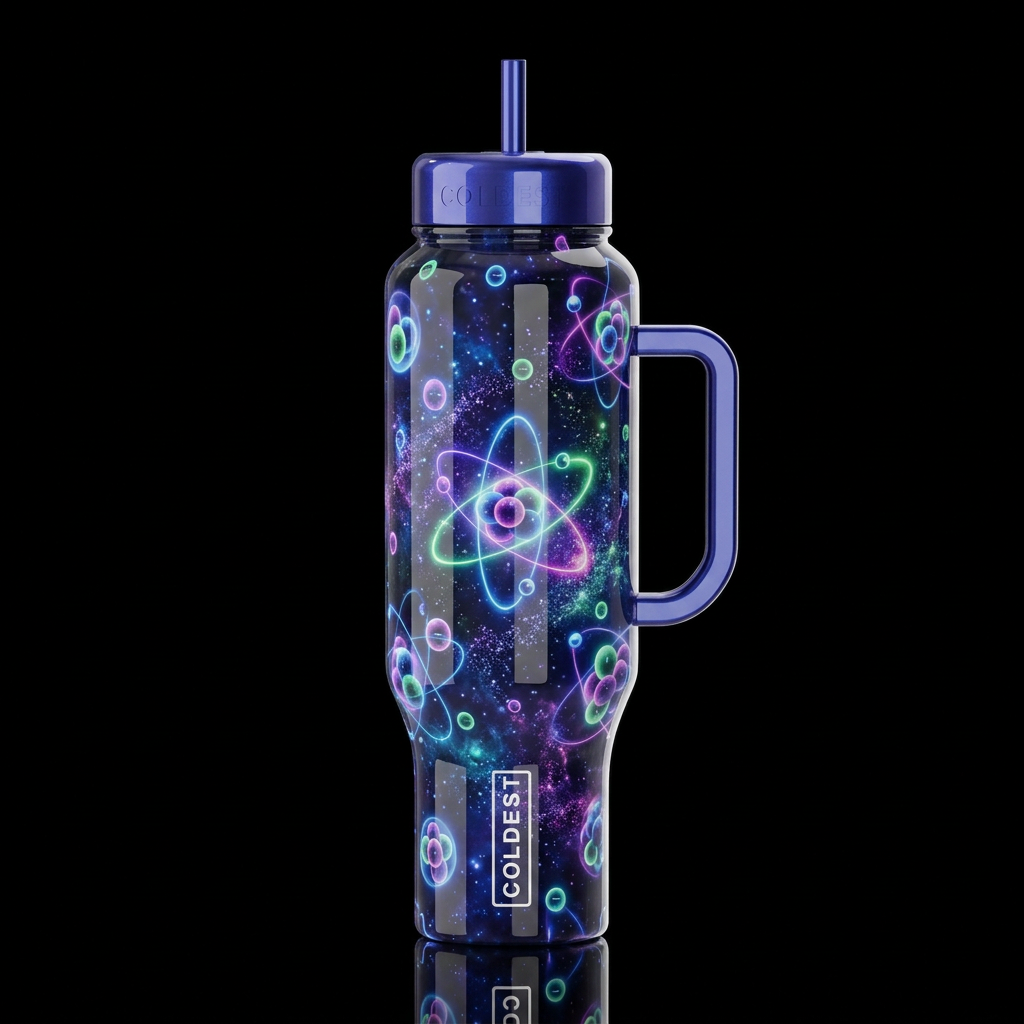 Cosmic universe made of protons neutrons and elect... water bottle design