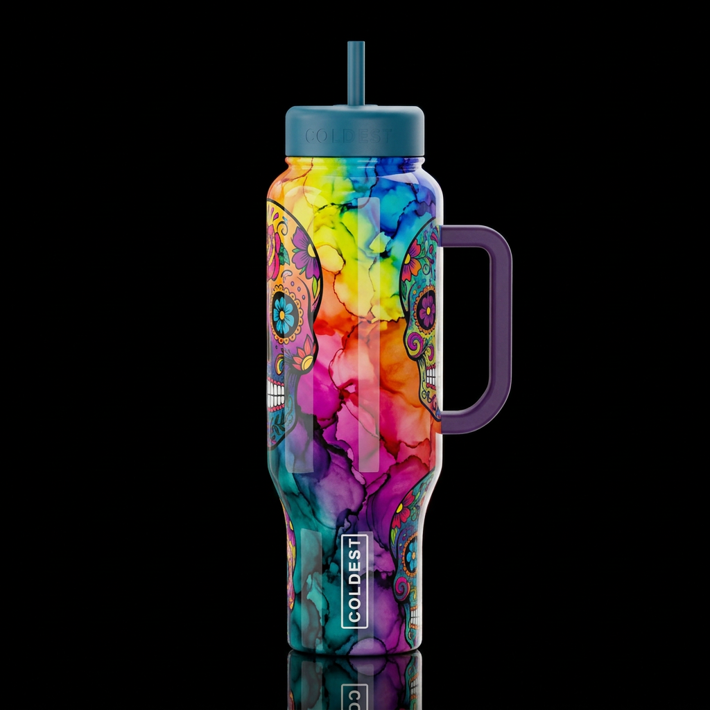 ombre art Alcohol Ink abstract day of dead colorfu... water bottle design