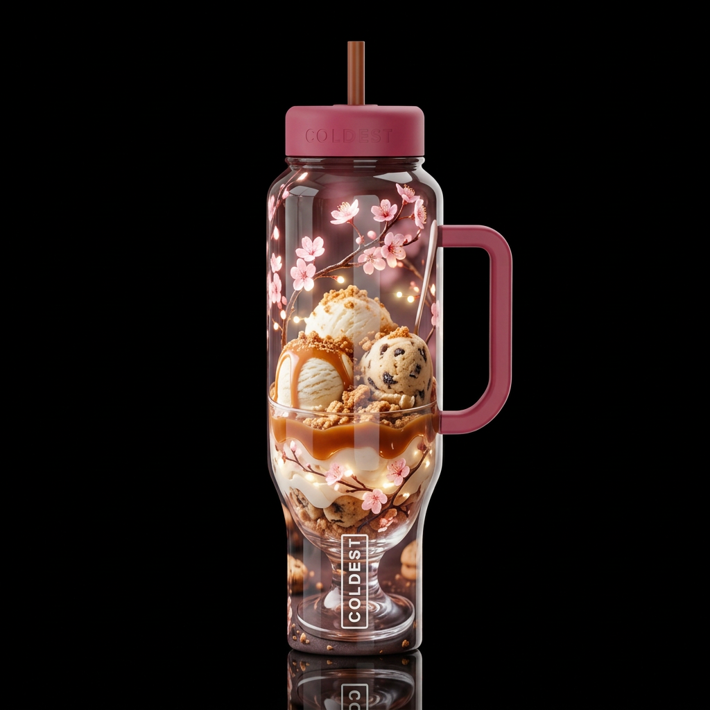 fantasy, ice cream cookie Carmel topping cherryblo... water bottle design