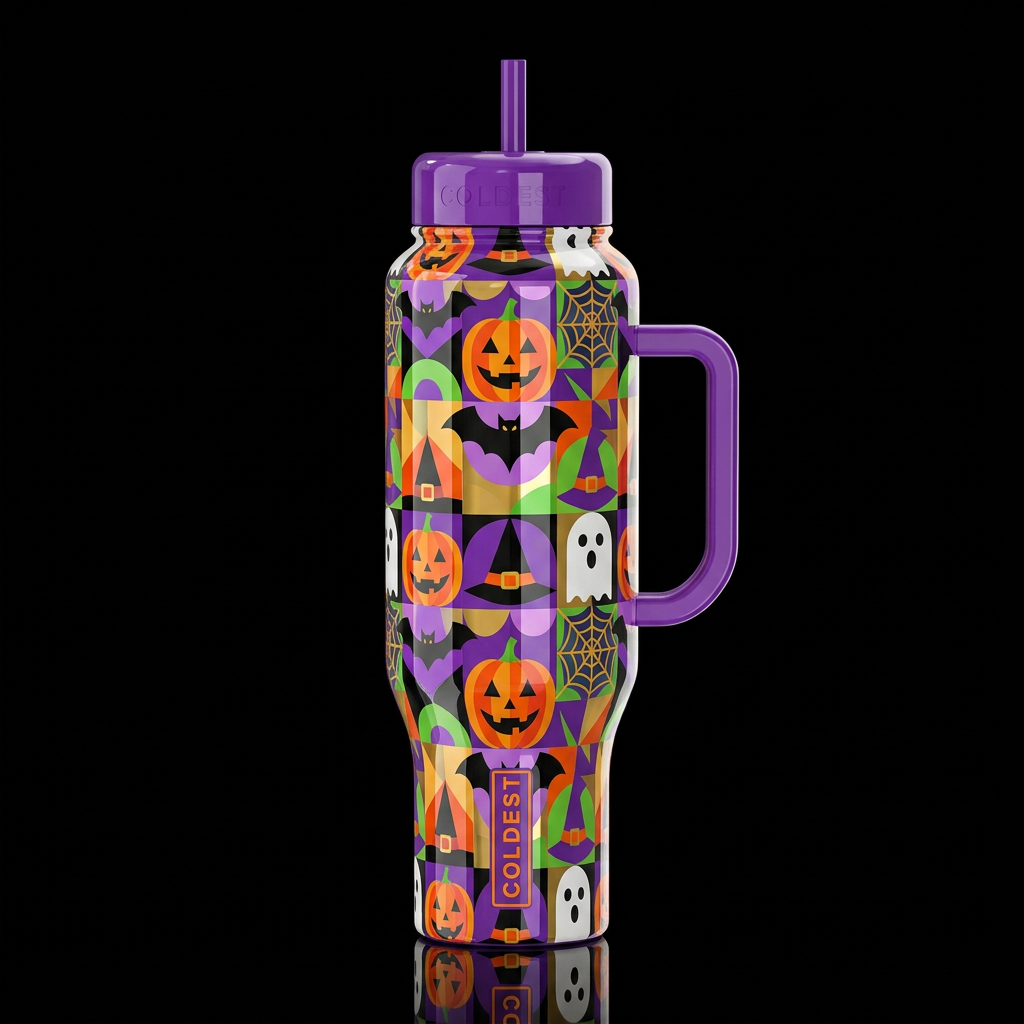 geometric Halloween theme funk, whimsical colorful... water bottle design