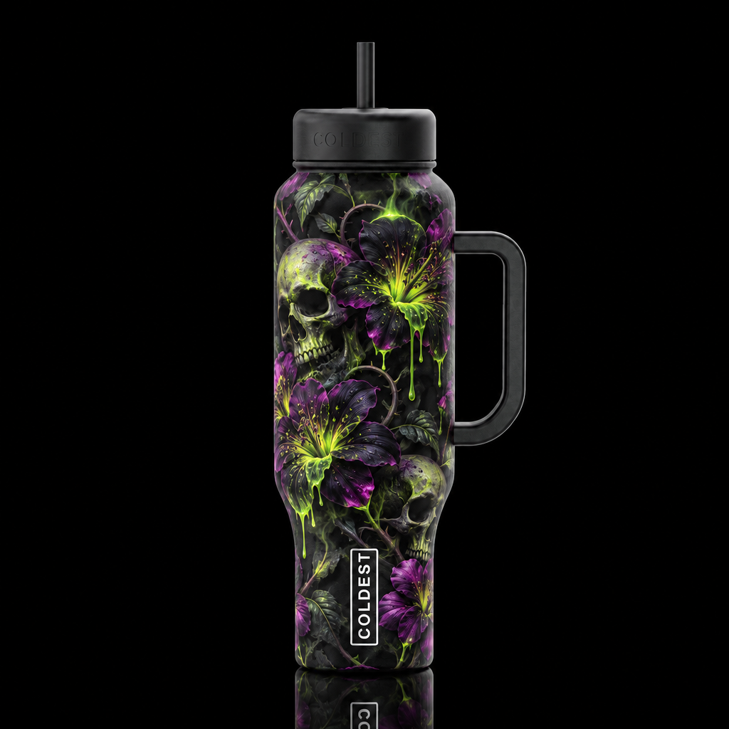 Halloween toxic bloom floral water bottle design