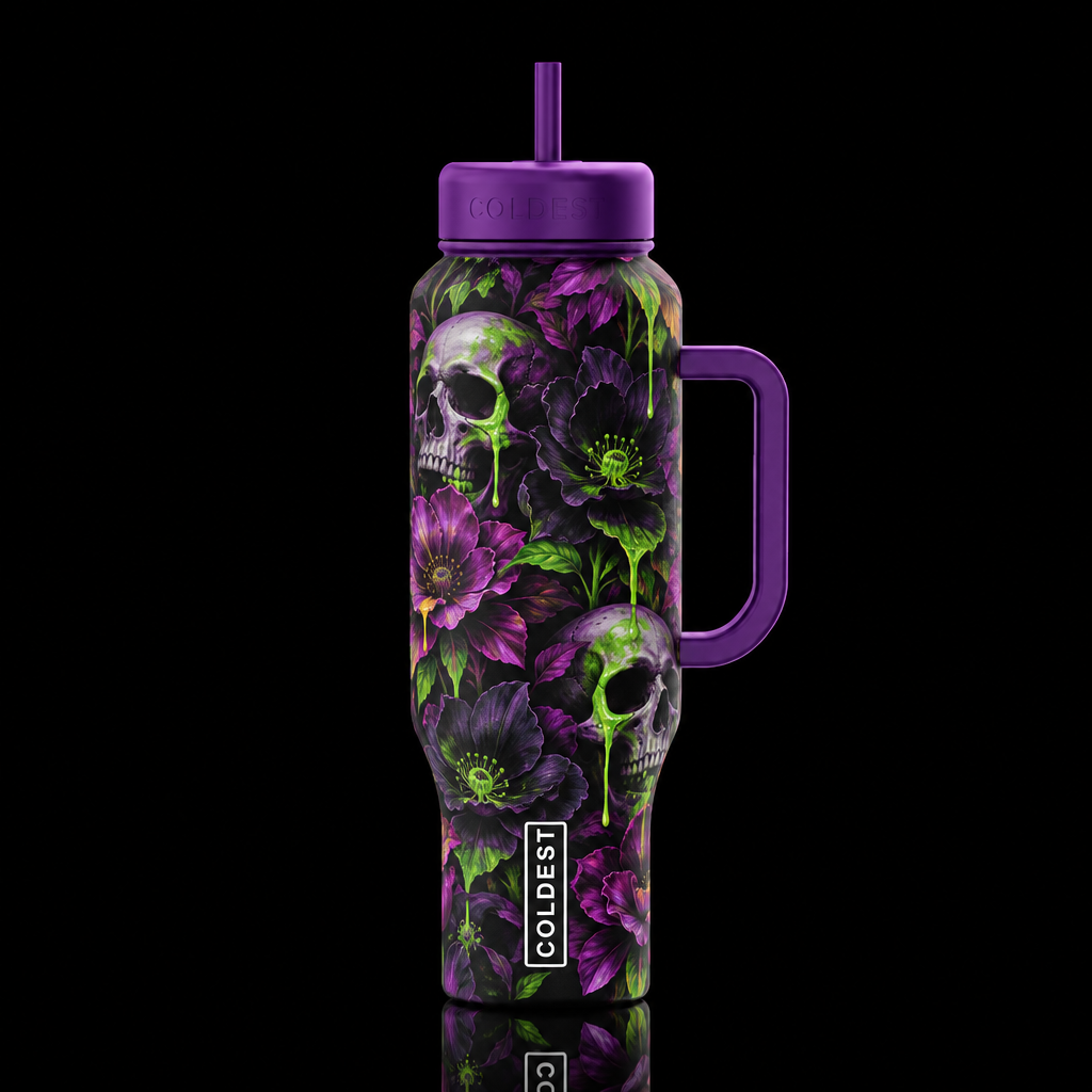 Halloween toxic bloom floral water bottle design
