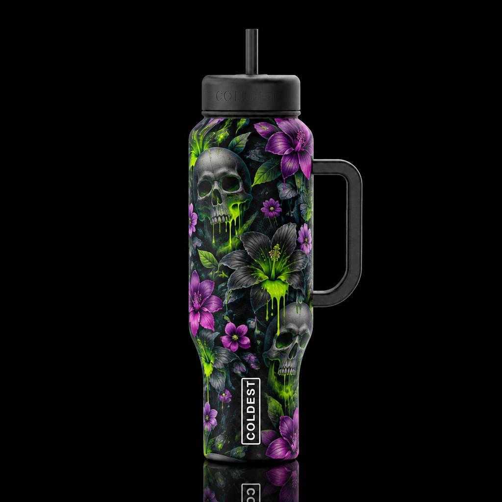 Halloween toxic bloom floral water bottle design