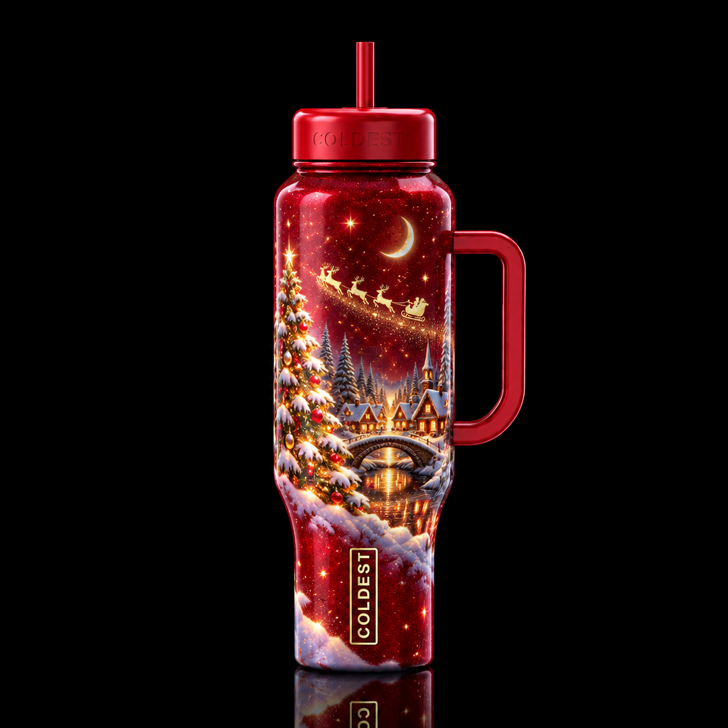 christmas, magical, fantasy, whimsical wonderland,... water bottle design
