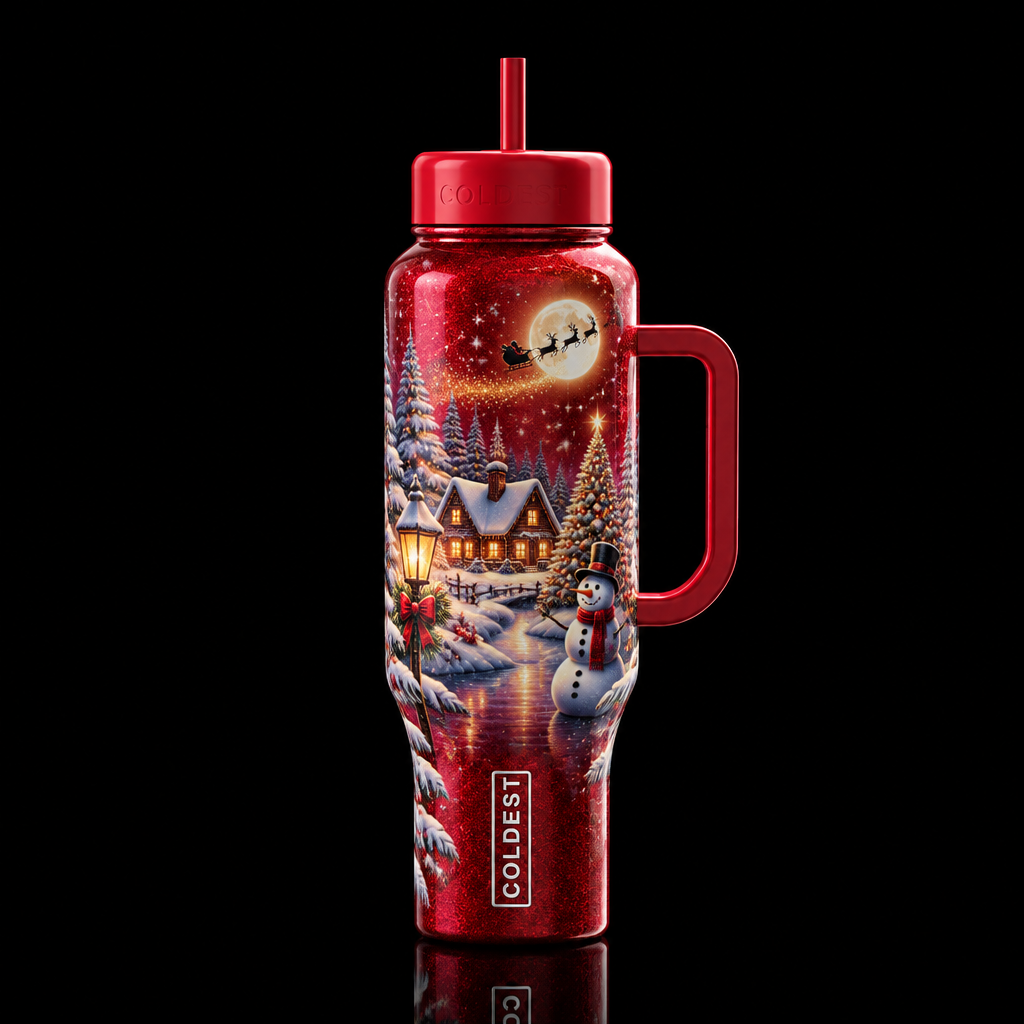 christmas, magical, fantasy, whimsical wonderland,... water bottle design