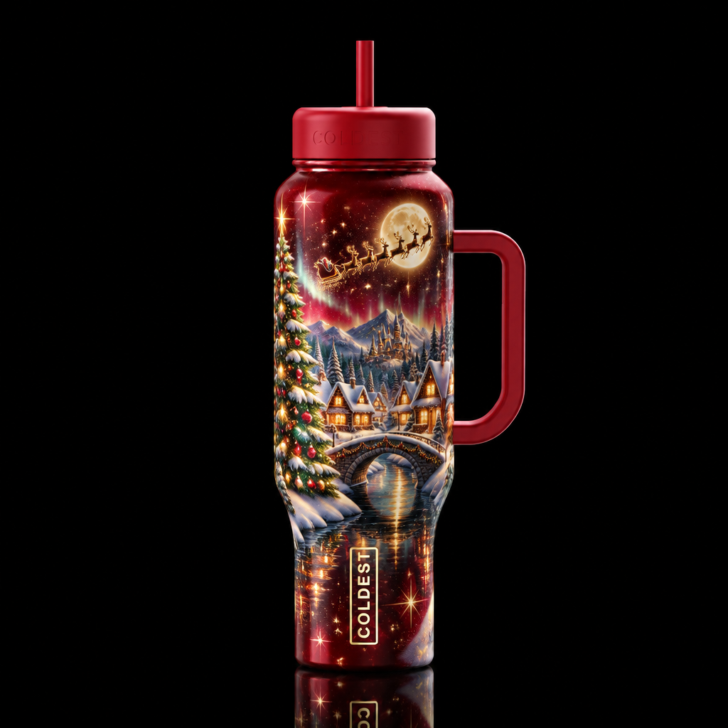 christmas, magical, fantasy, whimsical wonderland,... water bottle design