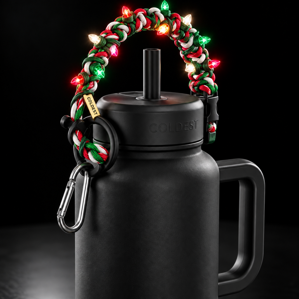 Christmas lights glowie red green white water bottle design