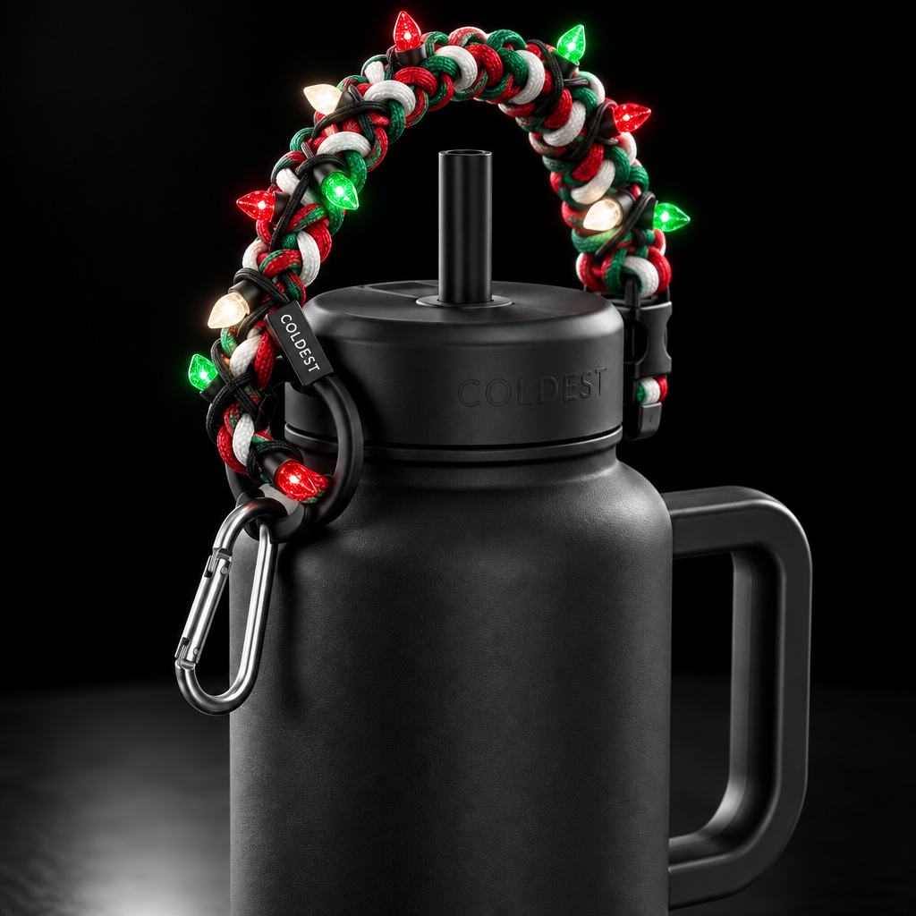 Christmas lights glowie red green white water bottle design