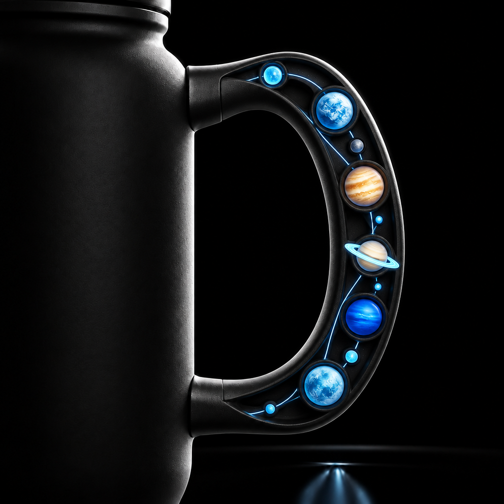 whimsical glowie colorful planet alignment water bottle design