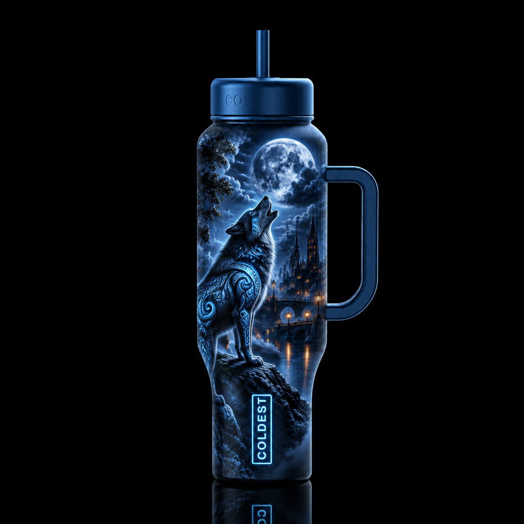 somber, darkness moonlit, cloudy whimsical dreamy ... water bottle design