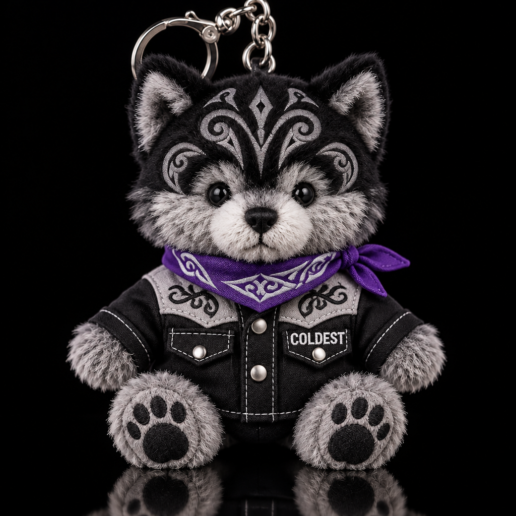 maori wolf black and silver, scarf purple water bottle design