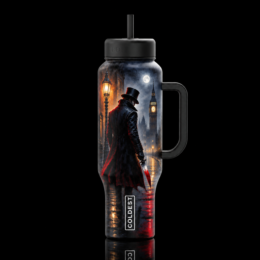 Halloween somber Jack the ripper in London Misty, ... water bottle design