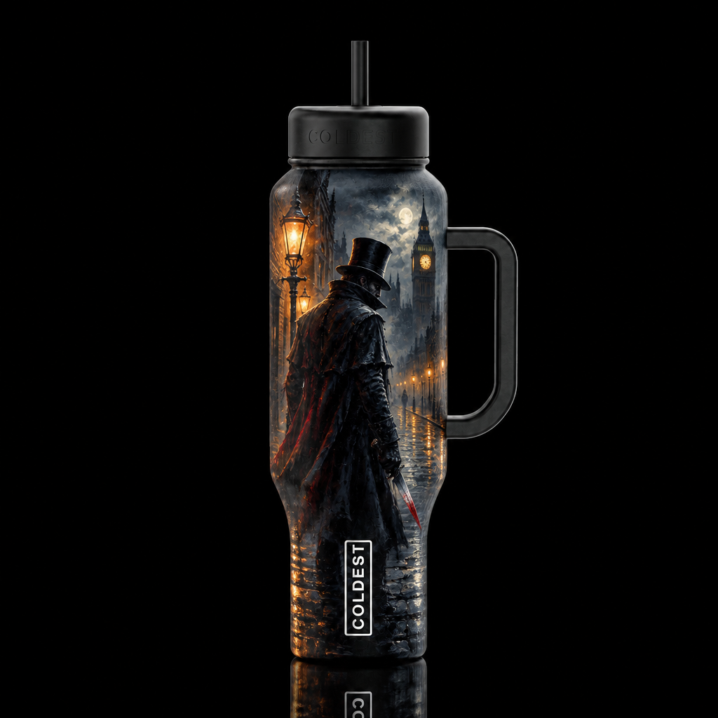 Halloween somber Jack the ripper in London Misty, ... water bottle design