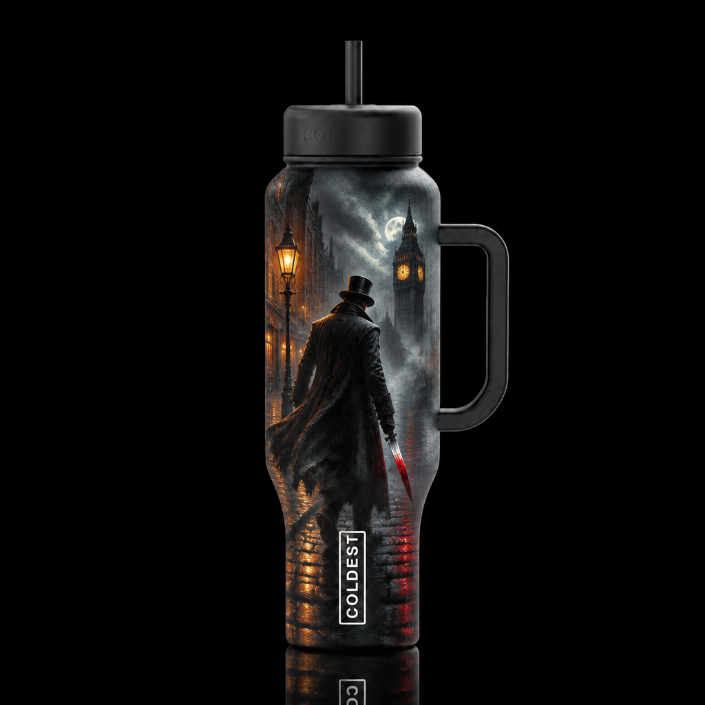 Halloween somber Jack the ripper in London Misty, ... water bottle design