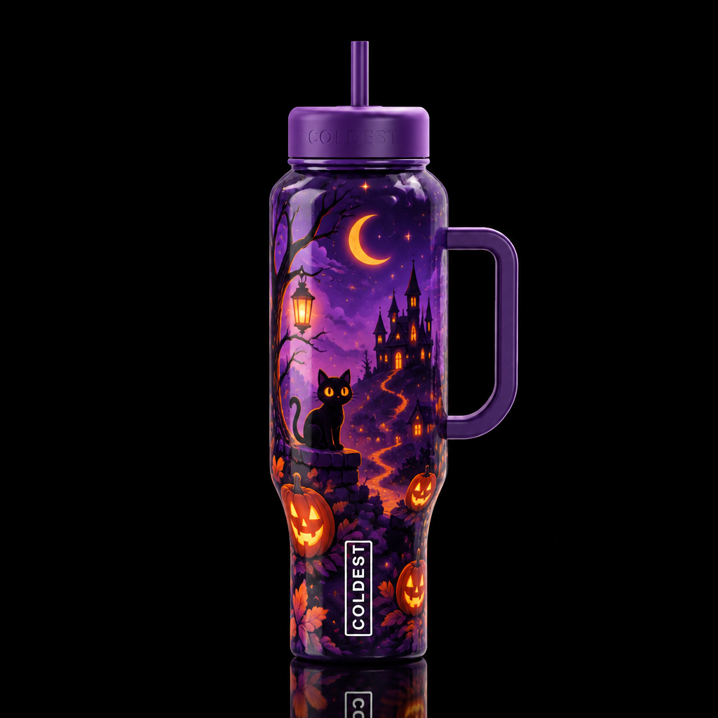 Halloween lo-fi illustrated, whimsical, fantasy dr... water bottle design