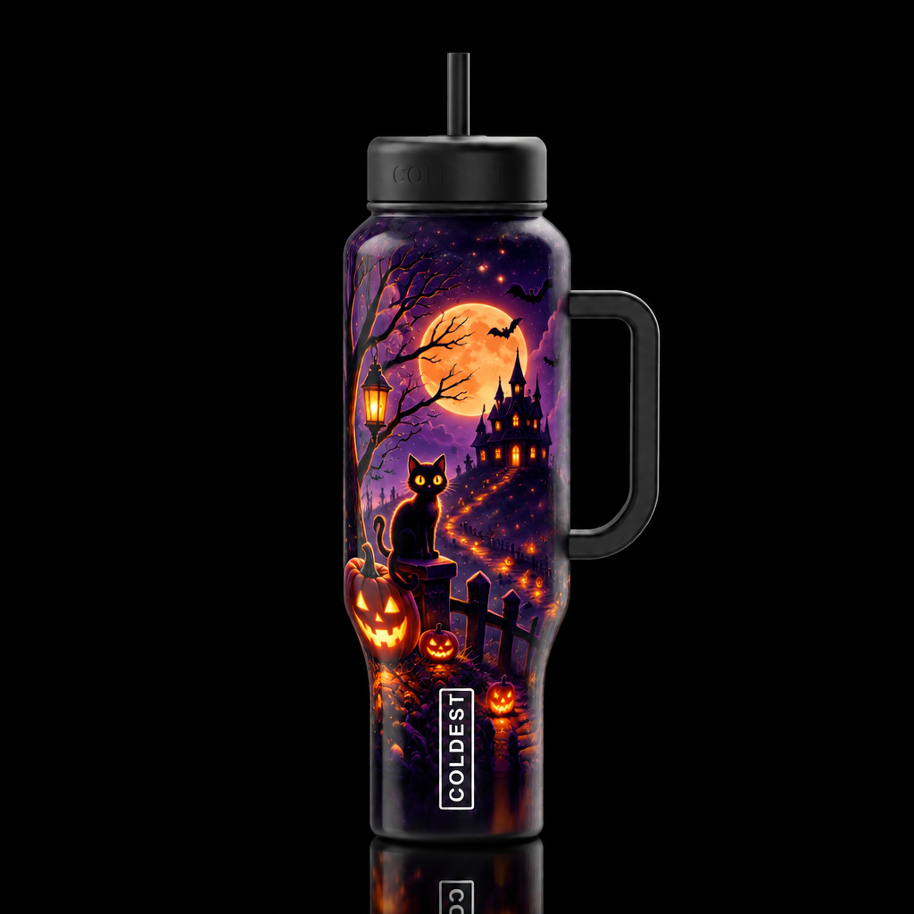Halloween lo-fi illustrated, whimsical, fantasy dr... water bottle design