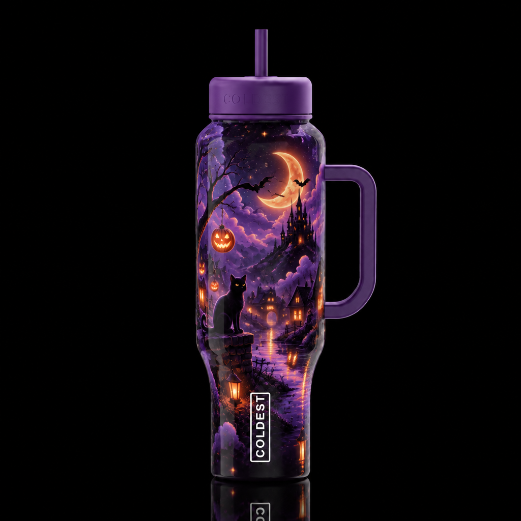 Halloween lo-fi illustrated, whimsical, fantasy dr... water bottle design