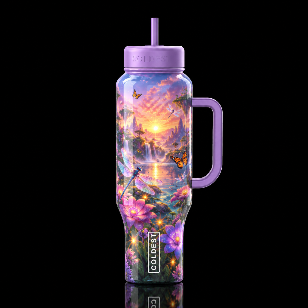 insect utopia unworldly, happy mood, sunrise, wond... water bottle design