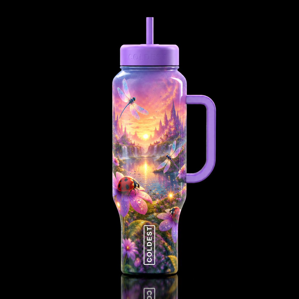 insect utopia unworldly, happy mood, sunrise, wond... water bottle design