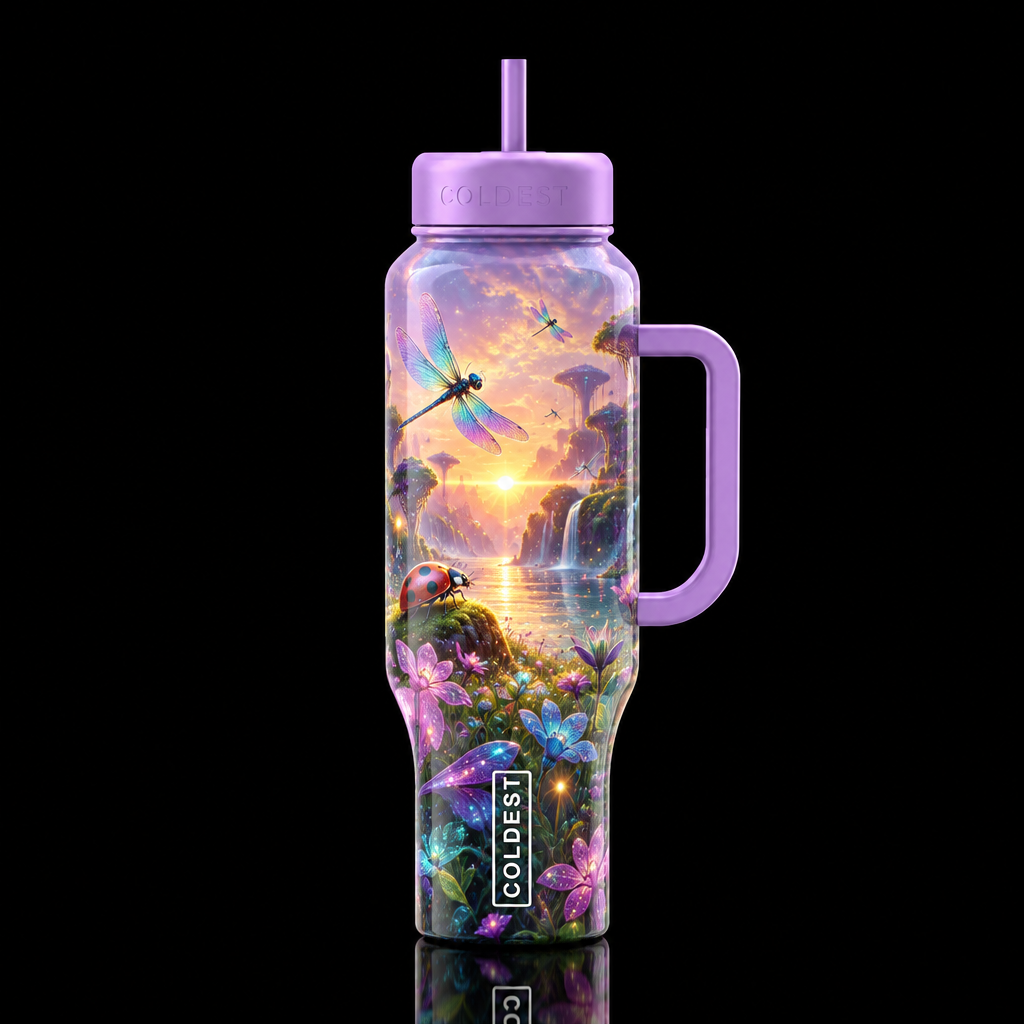 insect utopia unworldly, happy mood, sunrise, wond... water bottle design