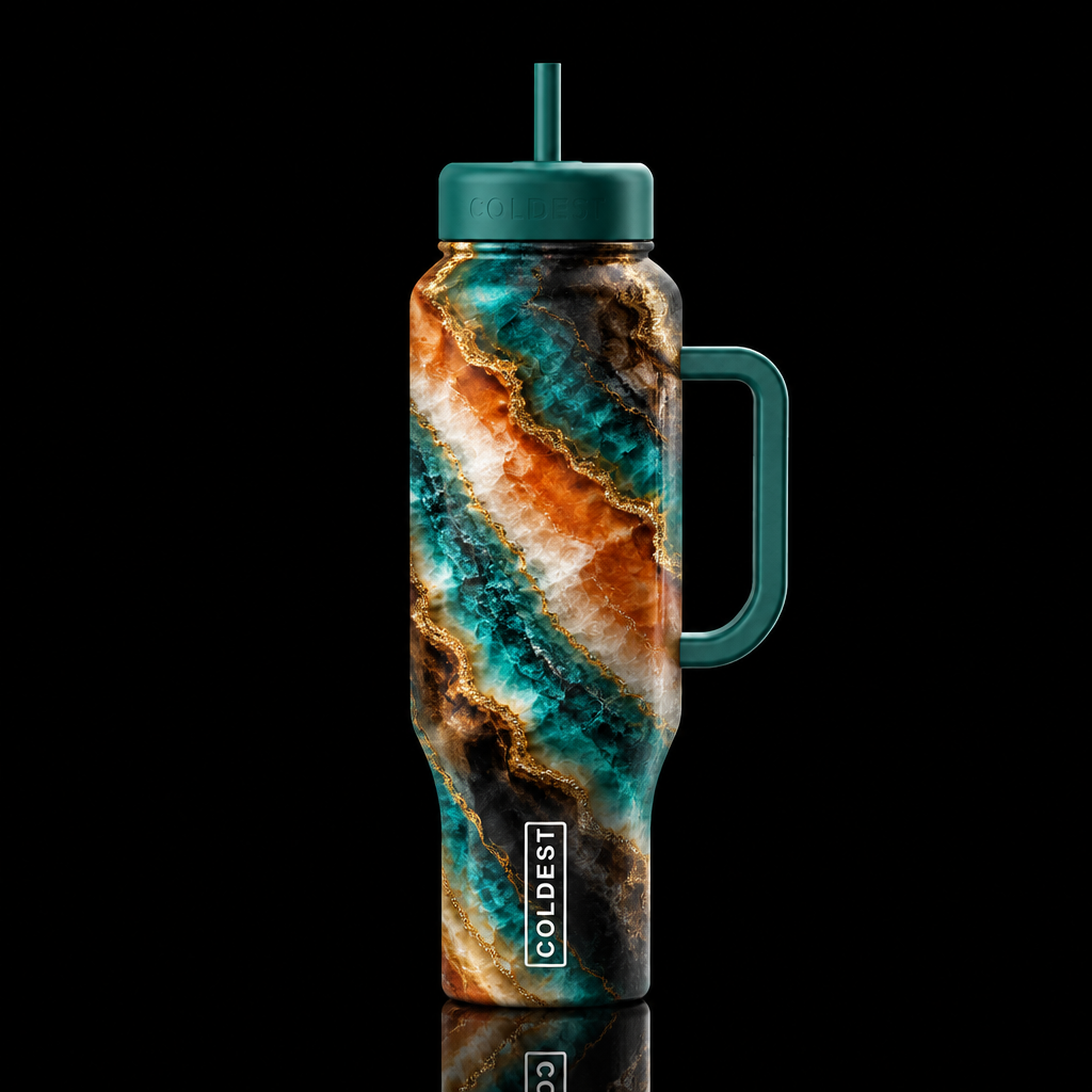 Abstract, agate geode orange Teal white gold brown... water bottle design