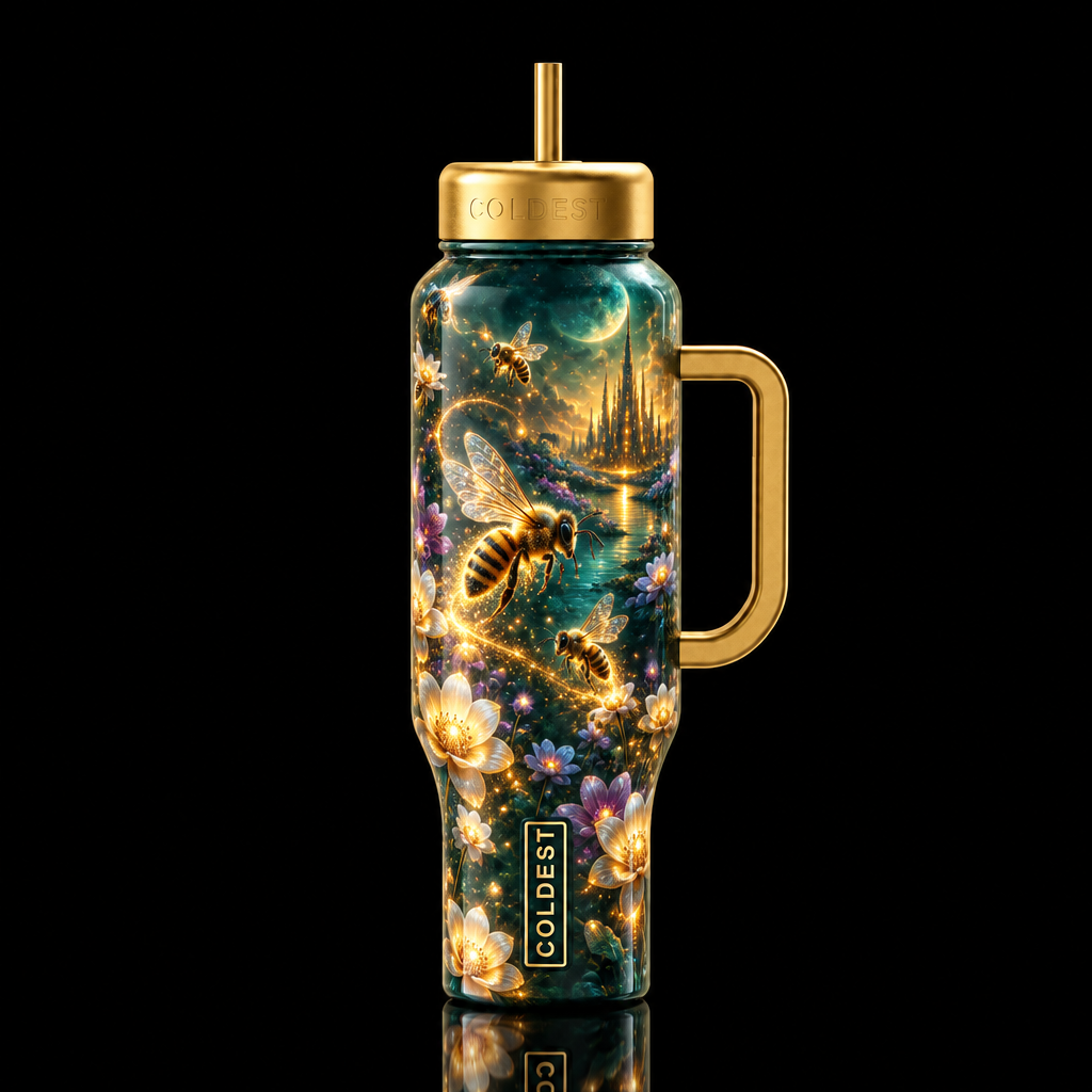 bee's, magical, fantasy dreamy utopia wonder land,... water bottle design