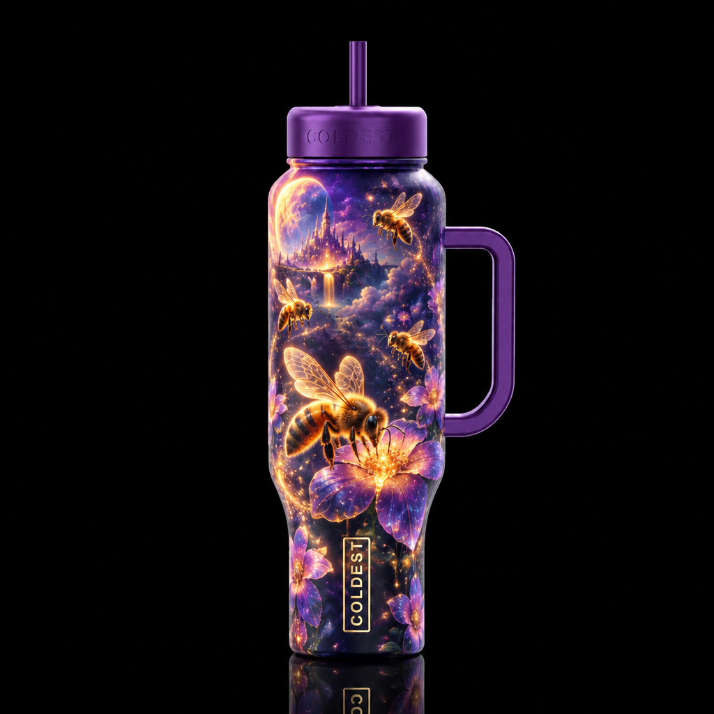bee's, magical, fantasy dreamy utopia wonder land,... water bottle design