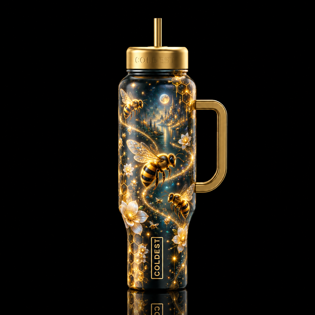 bee's, magical, fantasy dreamy utopia wonder land,... water bottle design