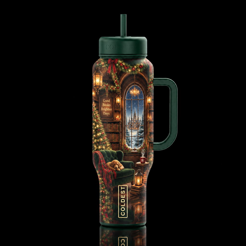 enchanted Christmas, magical, whimsical, fantasy w... water bottle design