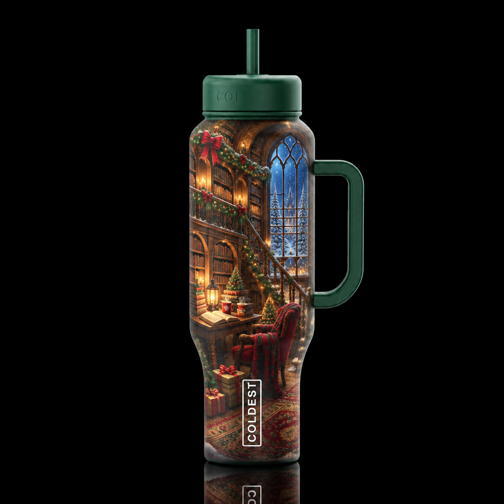 enchanted Christmas, magical, whimsical, fantasy w... water bottle design