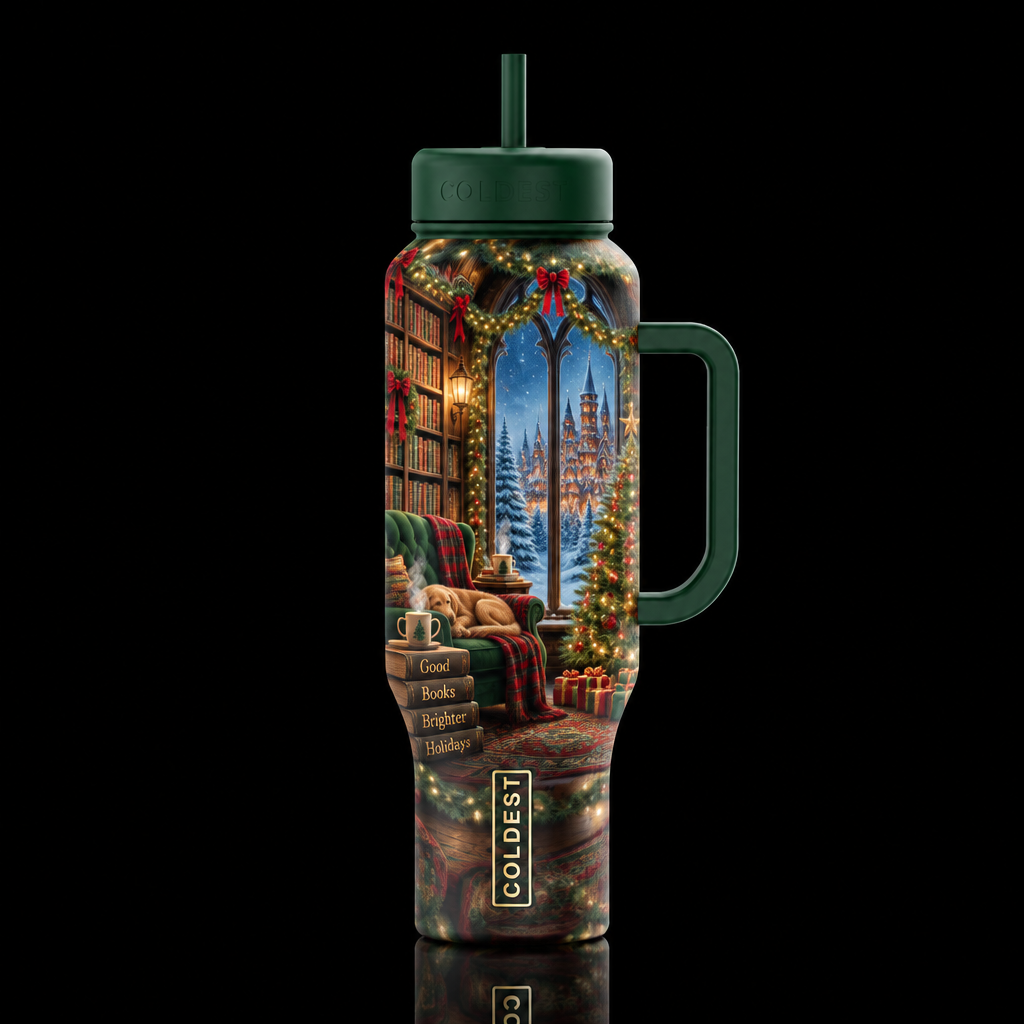 enchanted Christmas, magical, whimsical, fantasy w... water bottle design