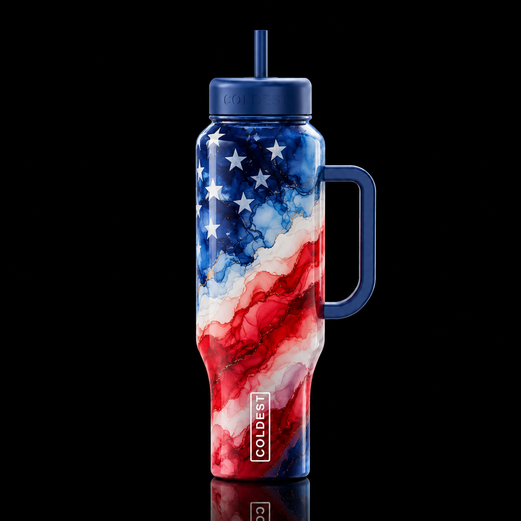 whimsical ombre ink abstract alcohol american flag... water bottle design