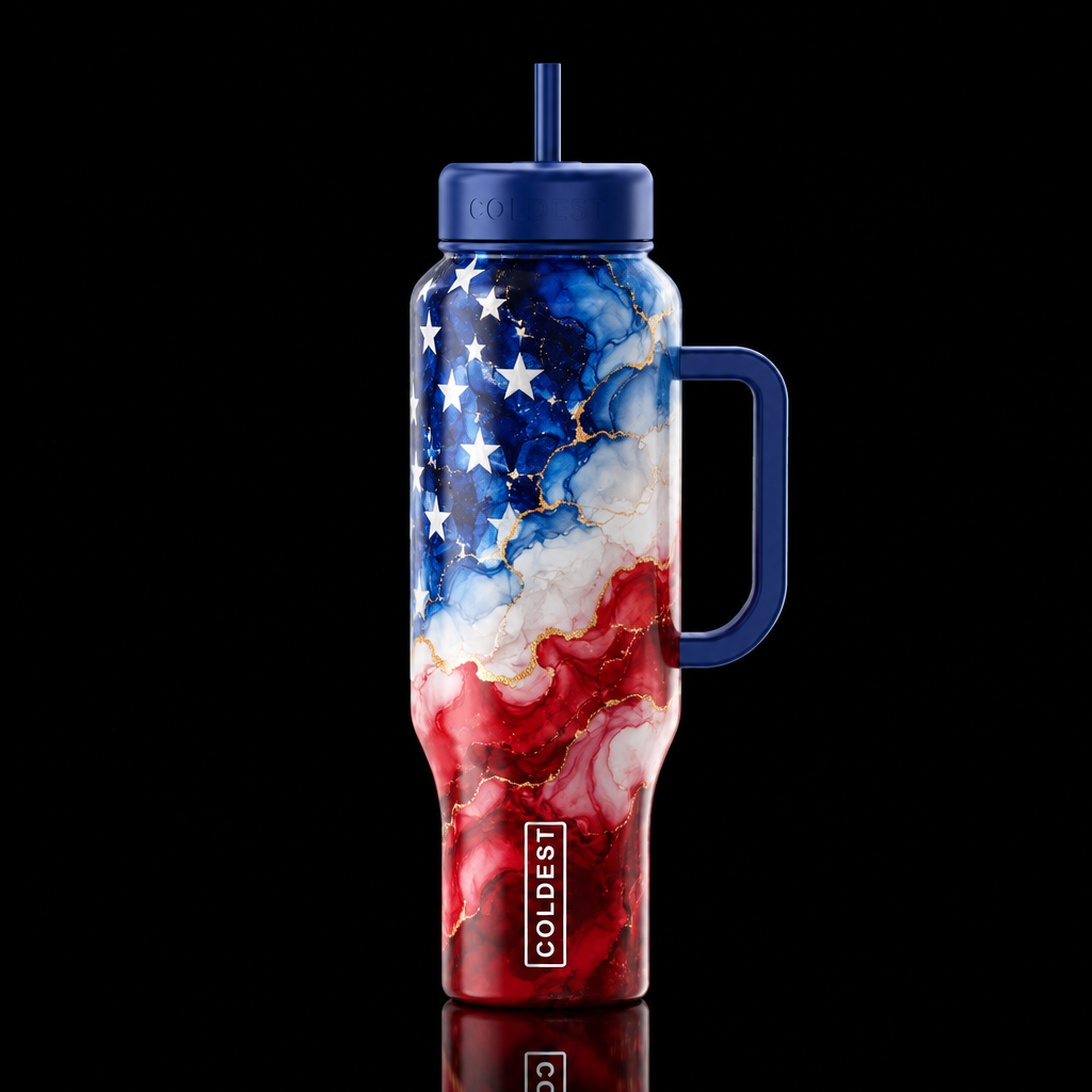 whimsical ombre ink abstract alcohol american flag... water bottle design