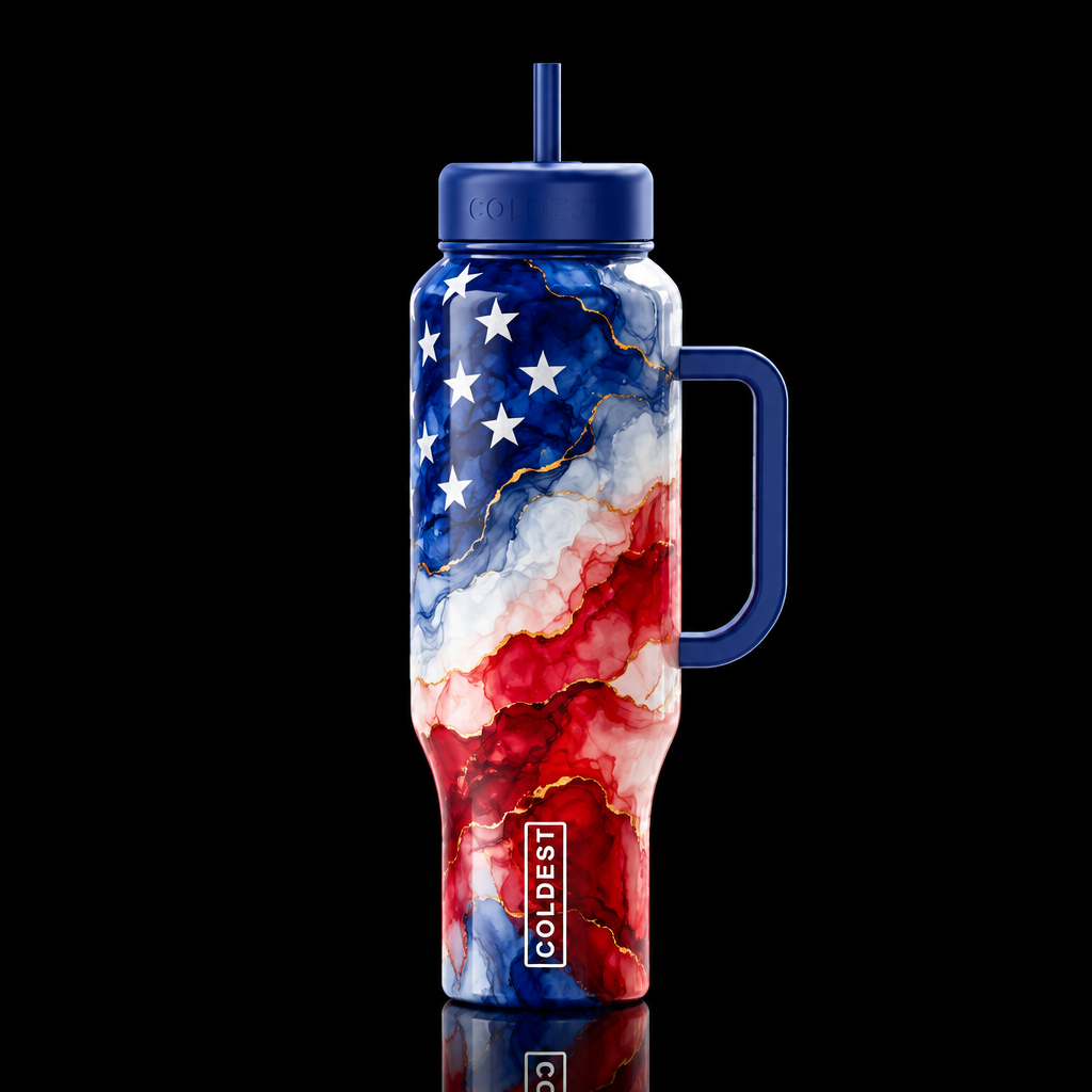 whimsical ombre ink abstract alcohol american flag... water bottle design