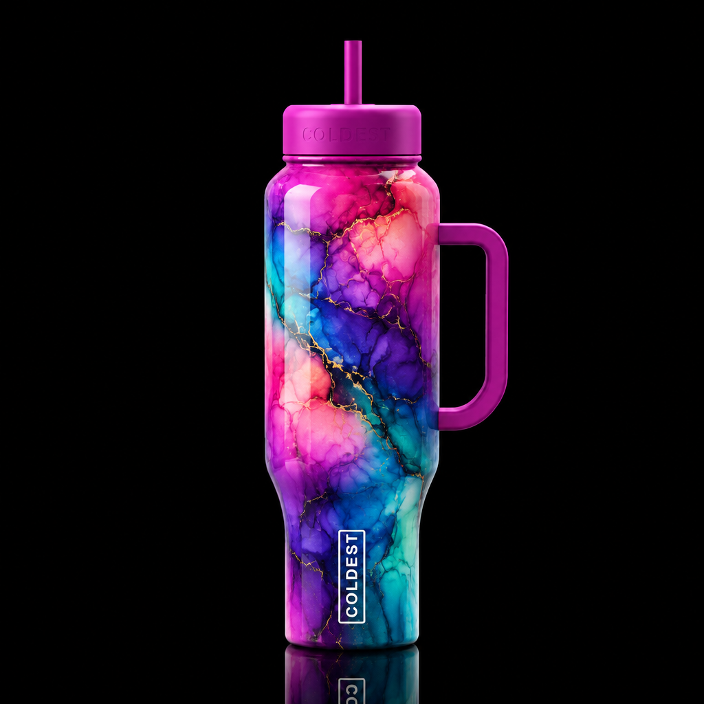 whimsical ombre alcohol ink abstract colorful kale... water bottle design