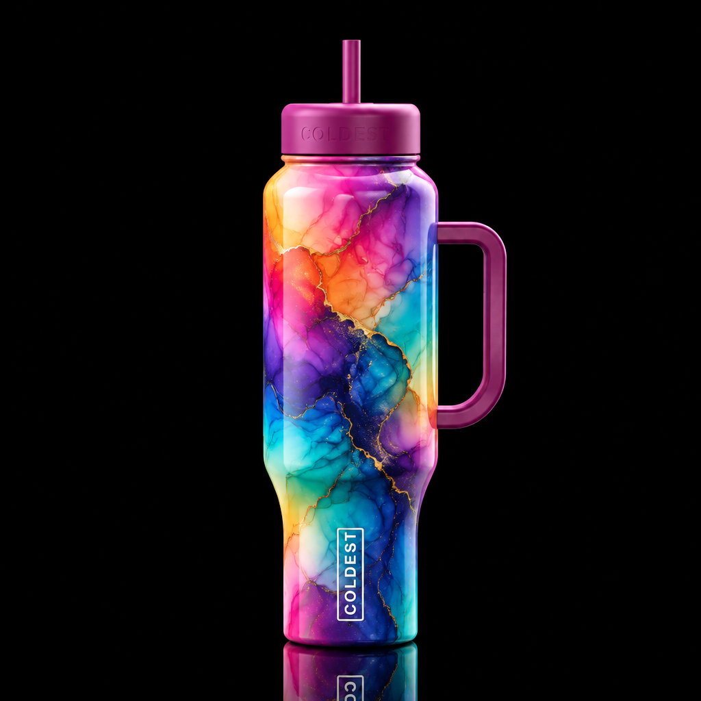 whimsical ombre alcohol ink abstract colorful kale... water bottle design
