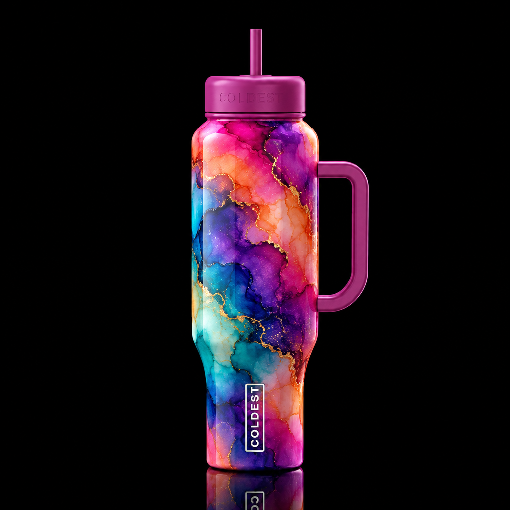 whimsical ombre alcohol ink abstract colorful kale... water bottle design