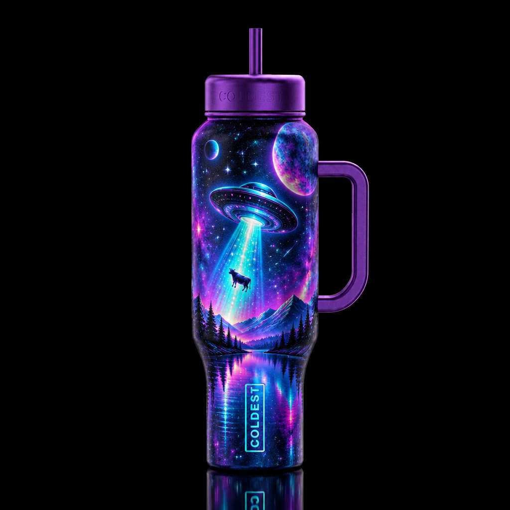whimsical, magical, mysterious, fantasy, science f... water bottle design