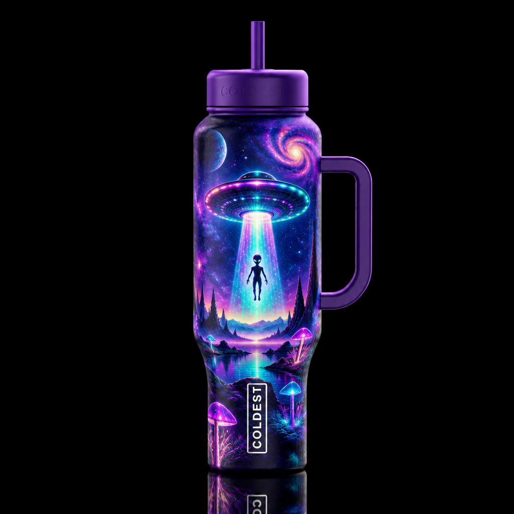 whimsical, magical, mysterious, fantasy, science f... water bottle design