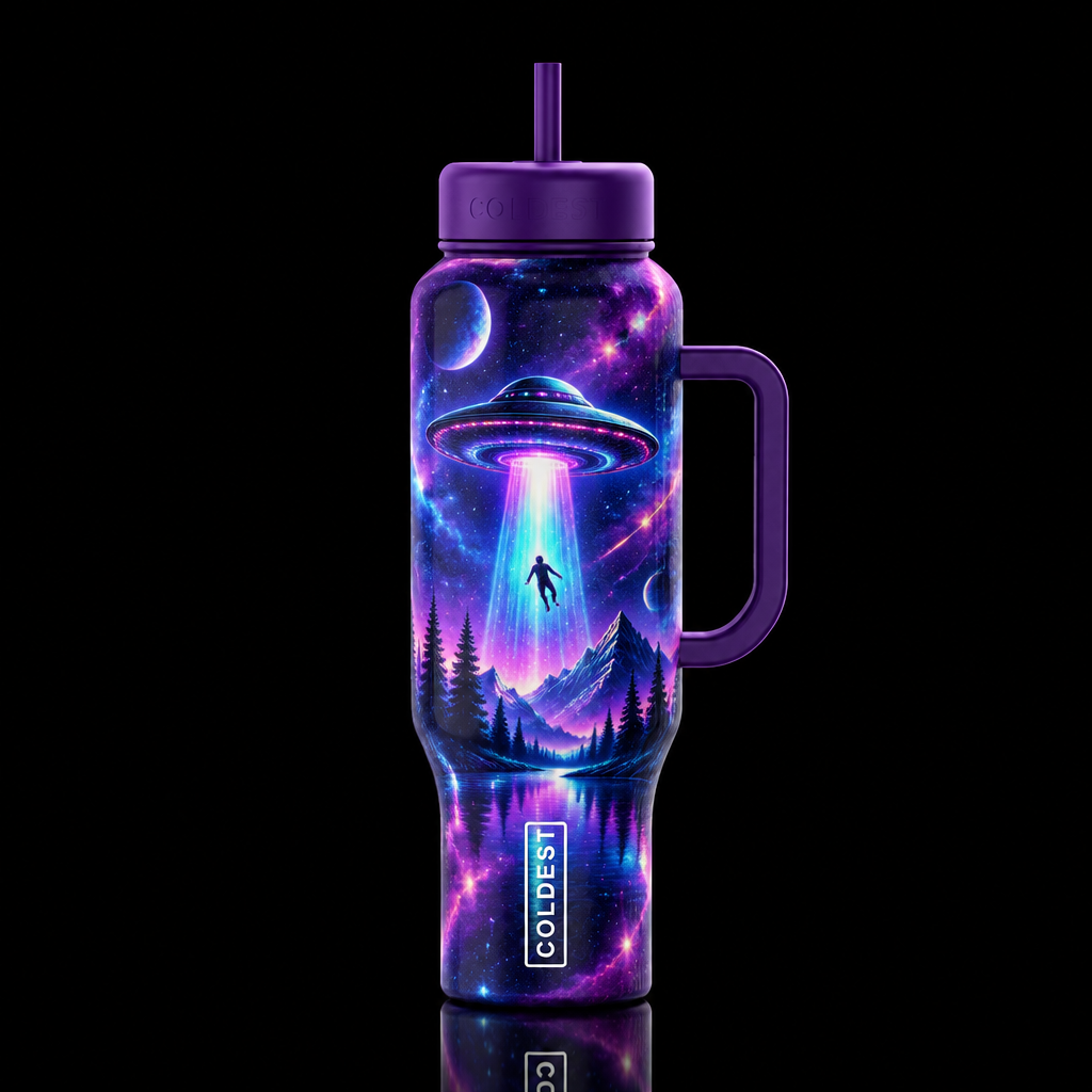 whimsical, magical, mysterious, fantasy, science f... water bottle design