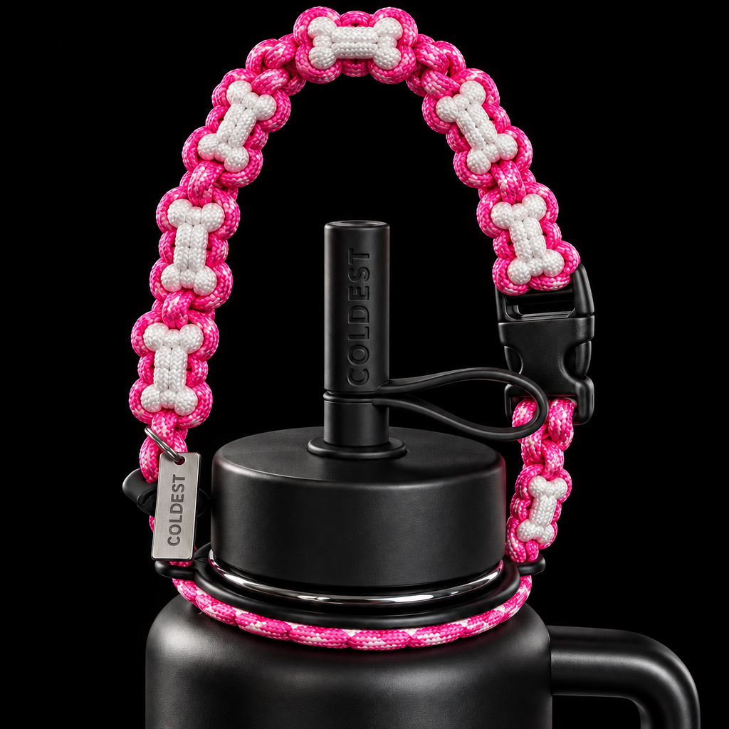 dog bones pink and white water bottle design