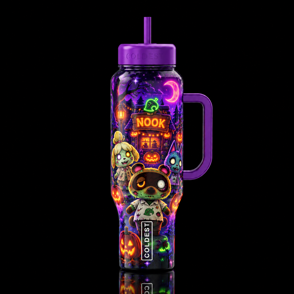 colorful, whimsical zombie Nook glowie Halloween w... water bottle design
