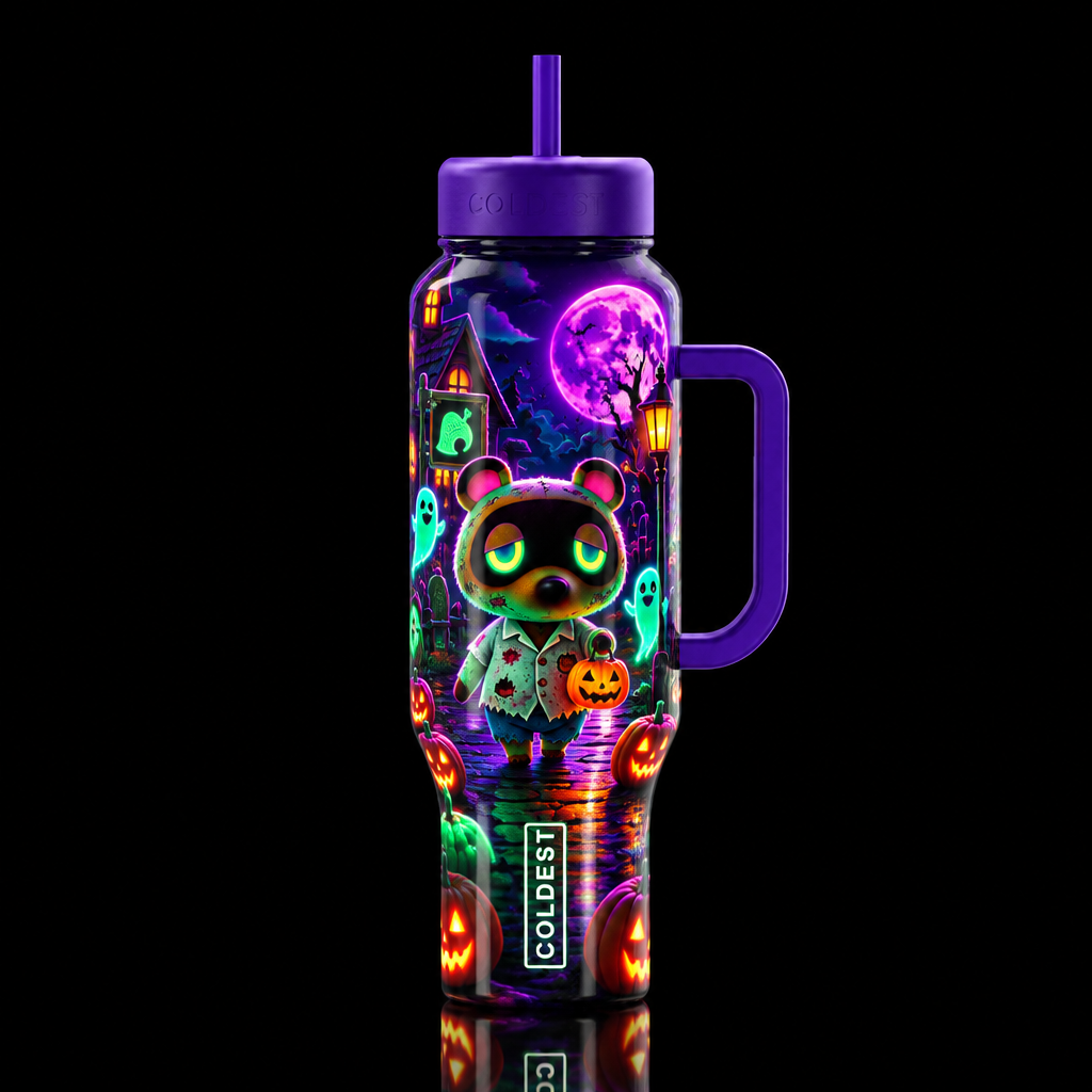 colorful, whimsical zombie Nook glowie Halloween w... water bottle design