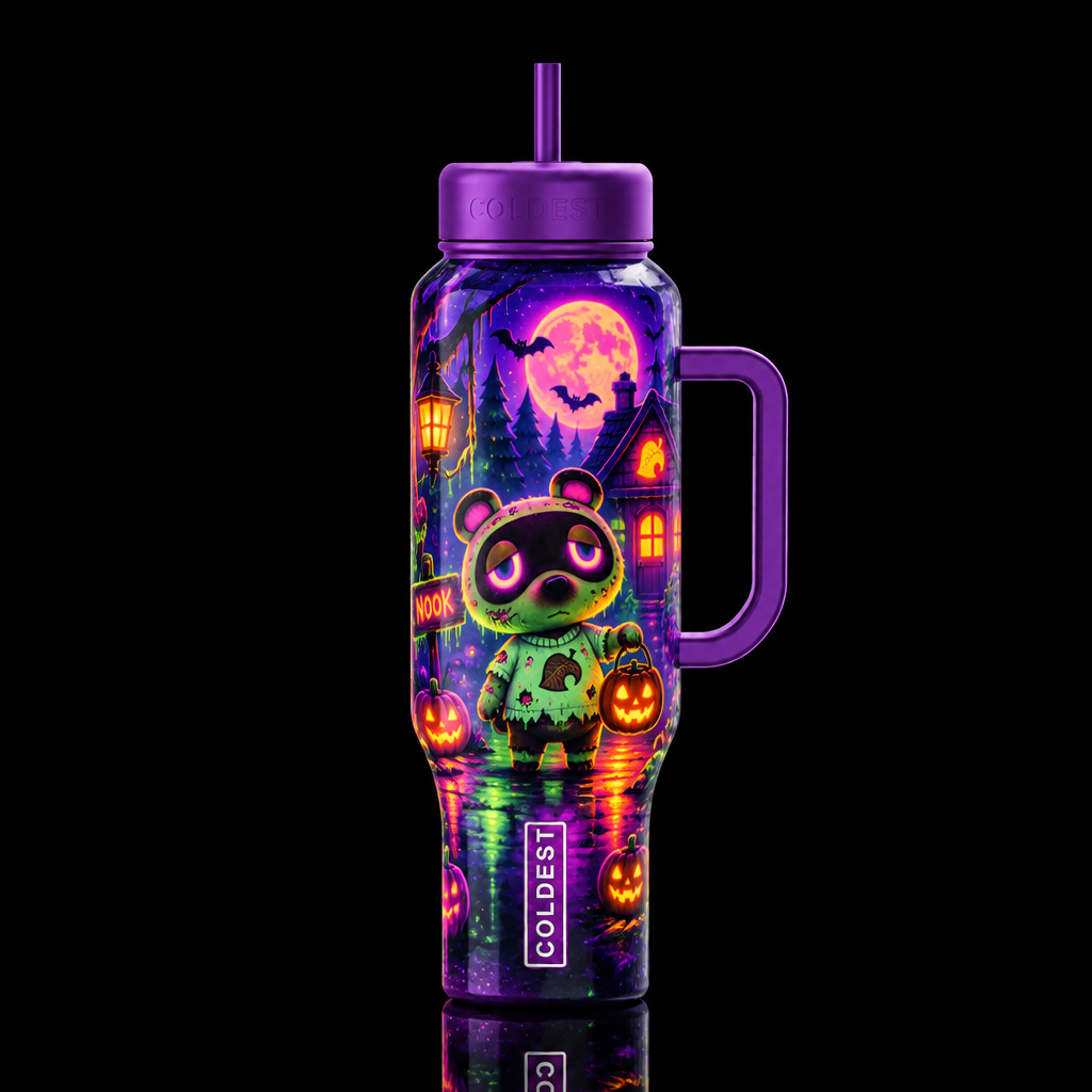 colorful, whimsical zombie Nook glowie Halloween w... water bottle design
