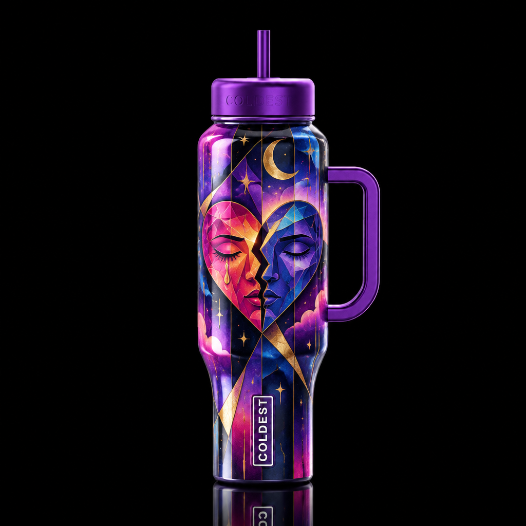 melancholic cubist, whimsical, magical abstract br... water bottle design