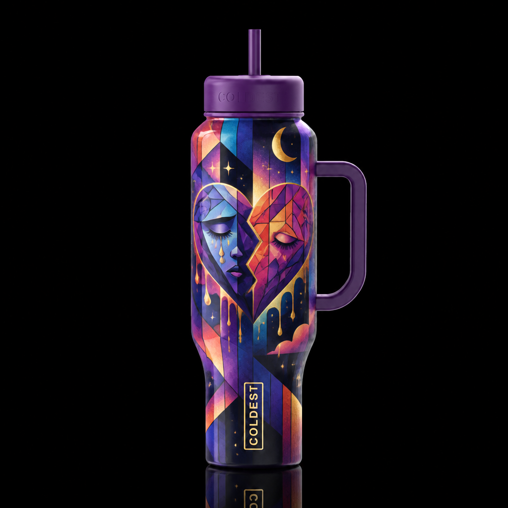 melancholic cubist, whimsical, magical abstract br... water bottle design